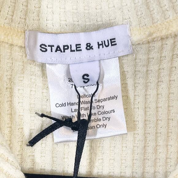 Staple & Hue Women's Cream Ruched Long Sleeve Knit Bodycon Mini Dress Small NWT - Picture 5 of 9